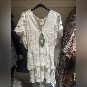 FARM Rio brand new White Crochet Lace Tiered Dress